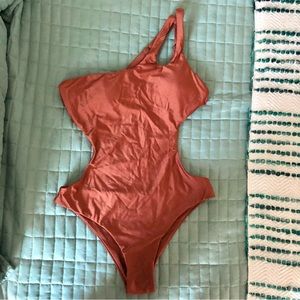 Shimmery Bronze One Piece Swim Suit